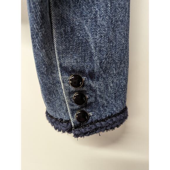 Self-Portrait Women's Braid-Trim Denim Jacket Cropped Boxy Blue Size US 4 - Picture 5 of 9